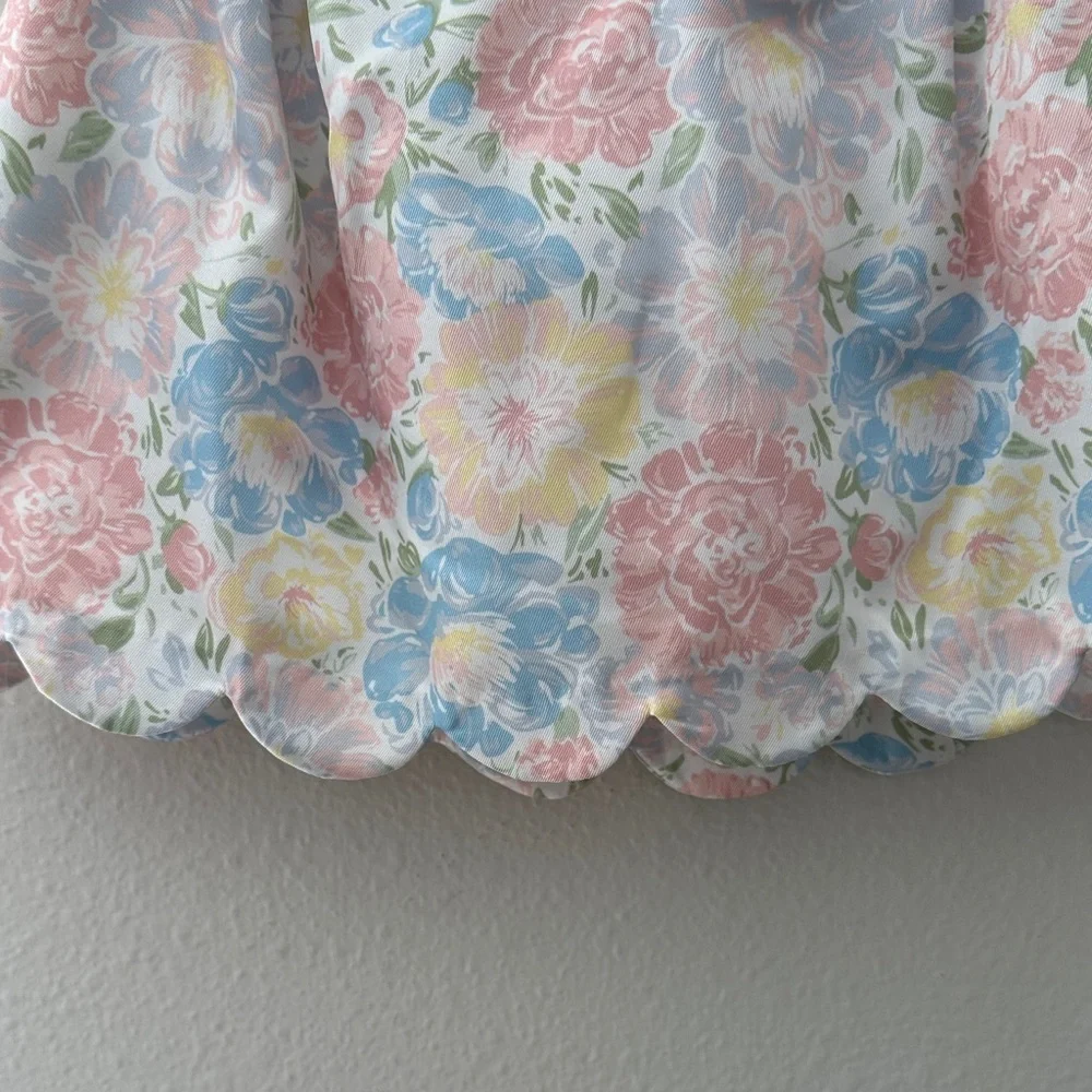 Tahari Pastel Floral Baby Dress with White Bow
